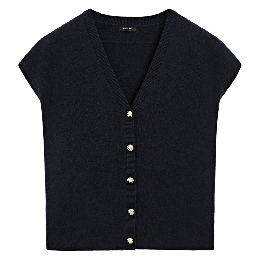 New Massimo Dutti Sleeveless V-Neck Button Cardigan Vest - Black